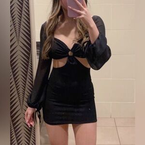 Mini Black Cut-Out Long Sleeve Dress